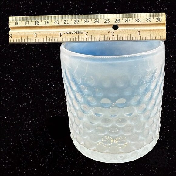 Glass White Opalescent Vase Utensil Holder Textured Glass 4.25”T 4”W - Picture 8 of 10